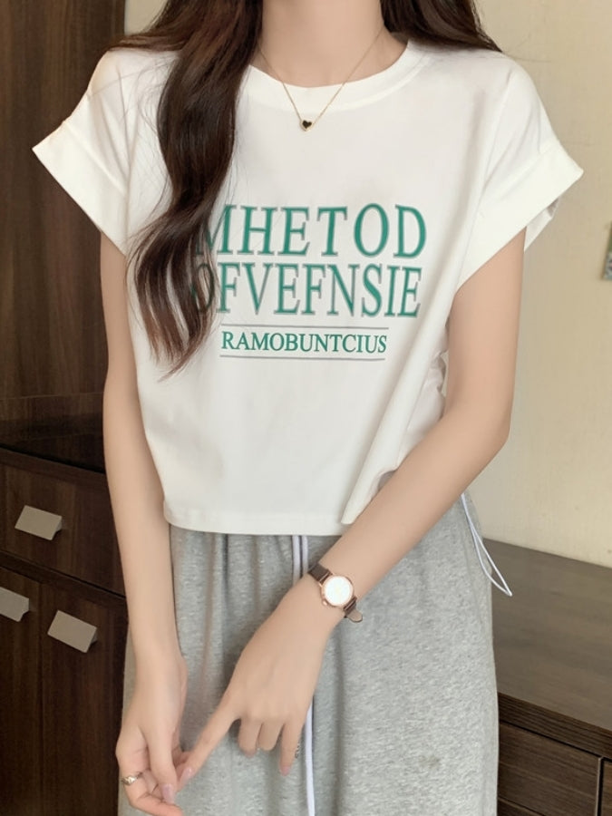 ロゴプリントロールアップスリーブTシャツ X2361