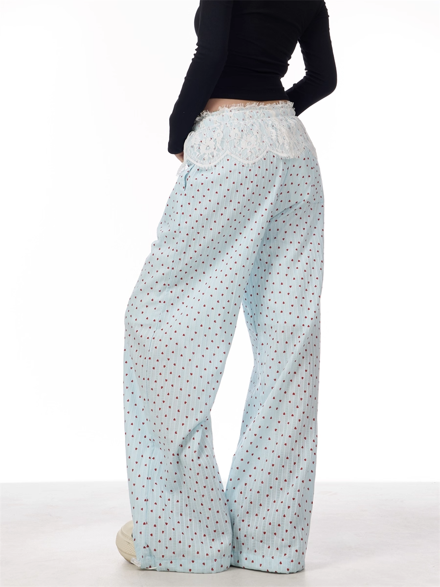 Lace Patchwork Wide-Leg Pants X3387