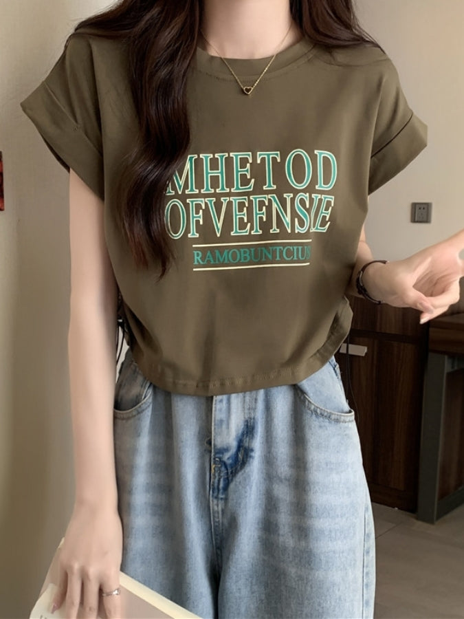 ロゴプリントロールアップスリーブTシャツ X2361