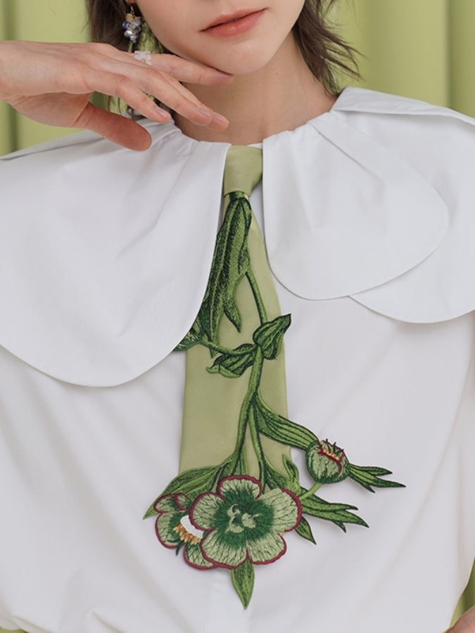 グリーンプラント刺繍カジュアルネクタイ X2463