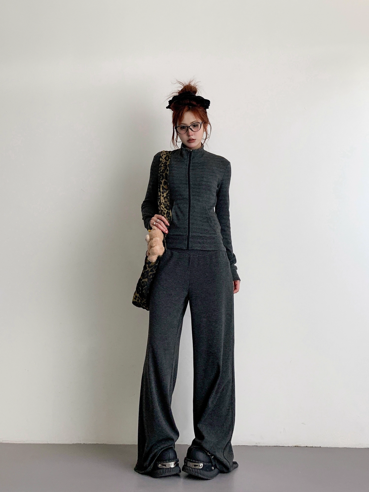 Korean Style Striped Sweatshirt/Pants Two-Piece Set X3343