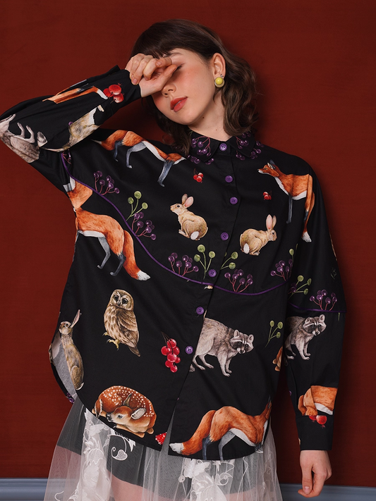 Vintage Animal Illustration Print Shirt X3347