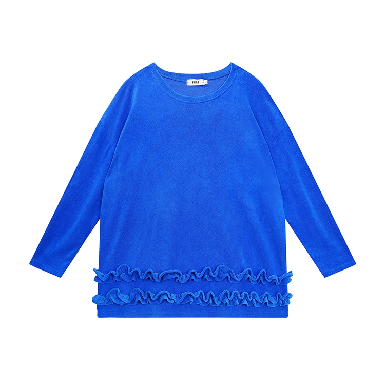 Royal Blue Ruffled Fleece Oversized Sweatshirt X3407