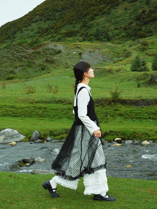 Velvet Mesh Patchwork Layered Camisole Dress X3399