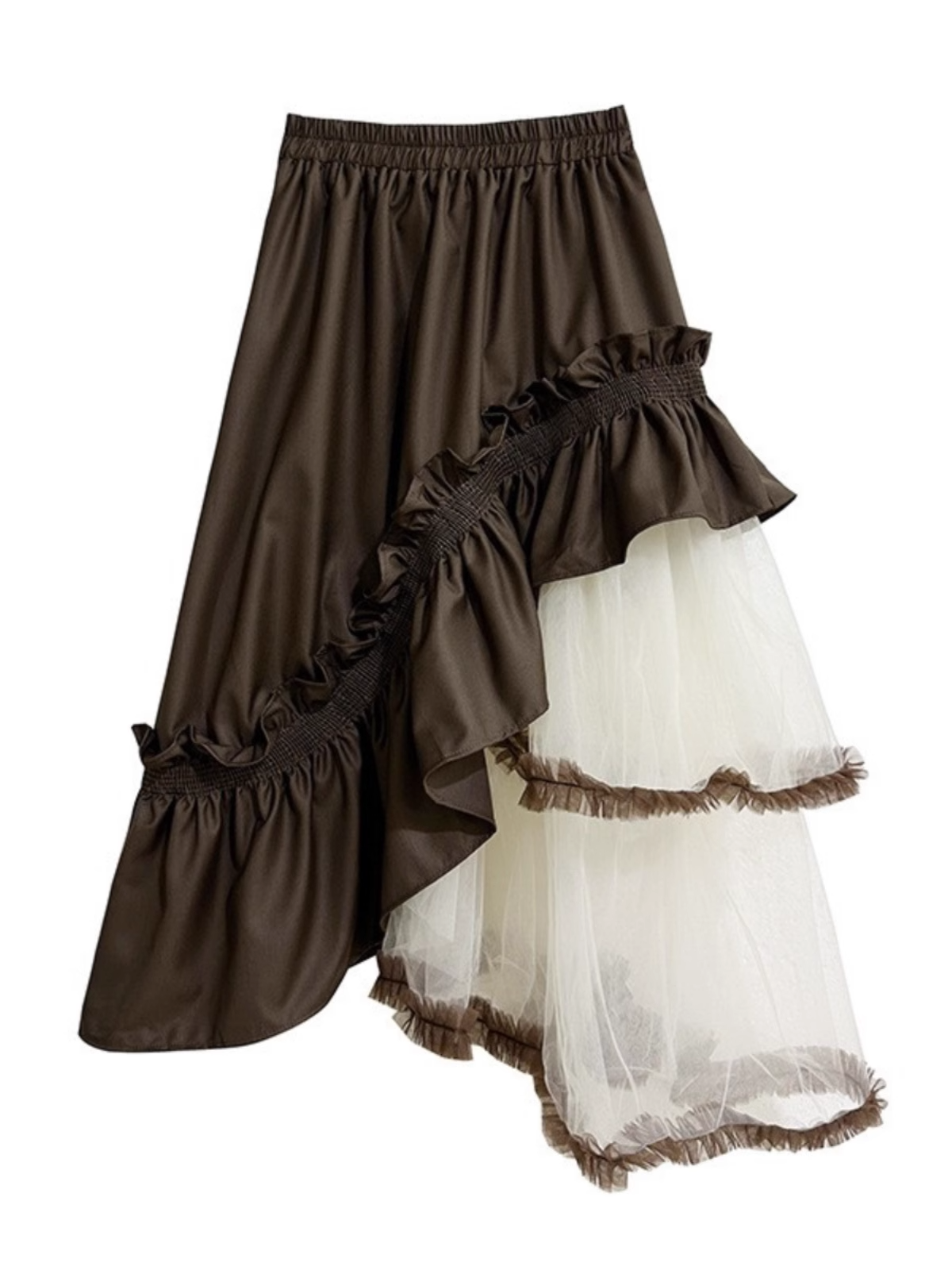 Vintage Mesh Panel Tiered Midi Skirt X3235