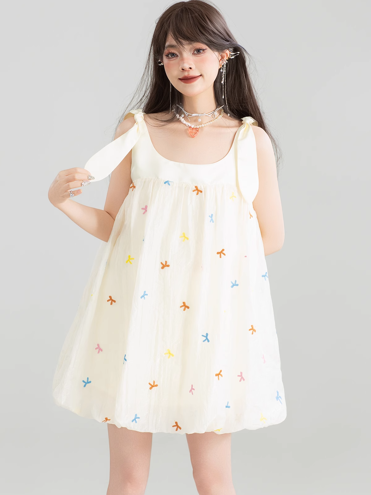 Sleeveless Floral Embroidered Dress X3271