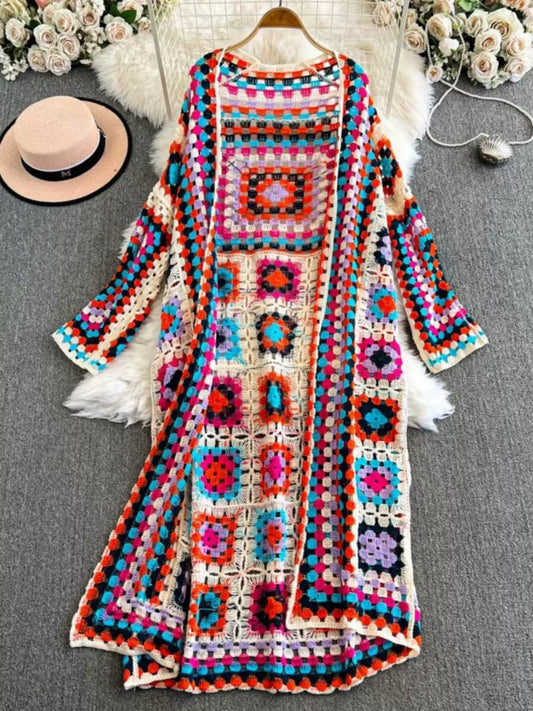 Ethnic color block cardigan X2911