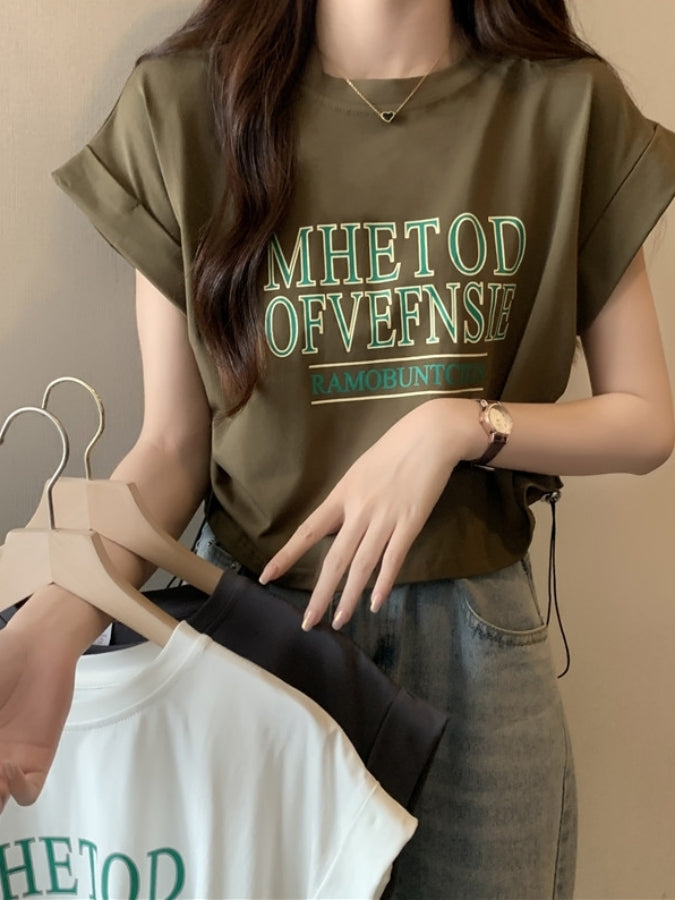 ロゴプリントロールアップスリーブTシャツ X2361