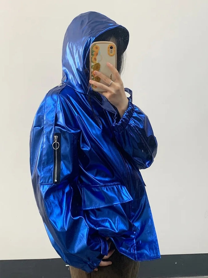 Metallic color hooded jacket X2526