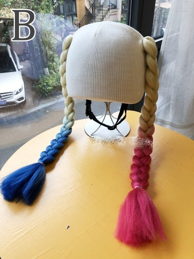 レインボーツインテールニットキャップ X2464