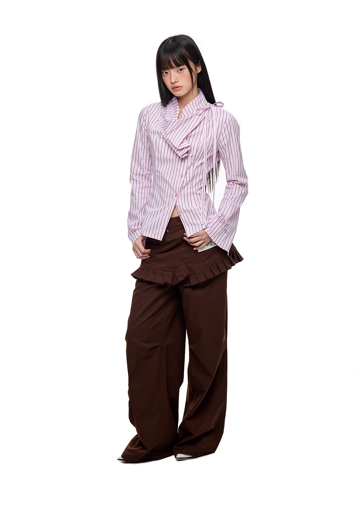 Blue Striped Long Sleeve Overlap Collar Shirt X3333