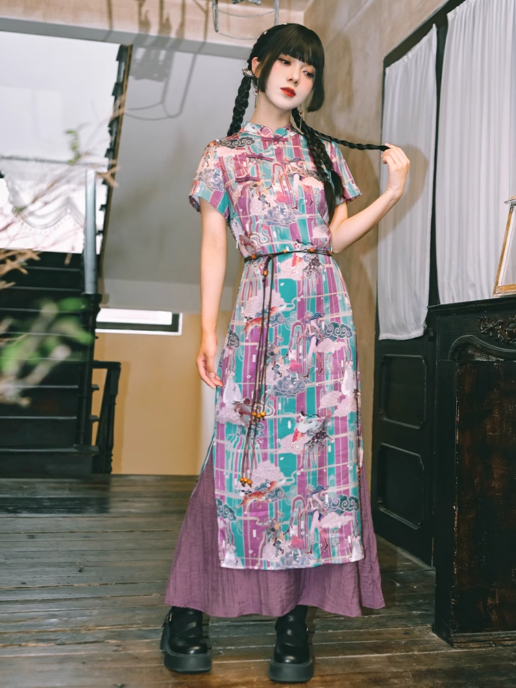 Modern Chinese Style Floral Mermaid Dress X3272