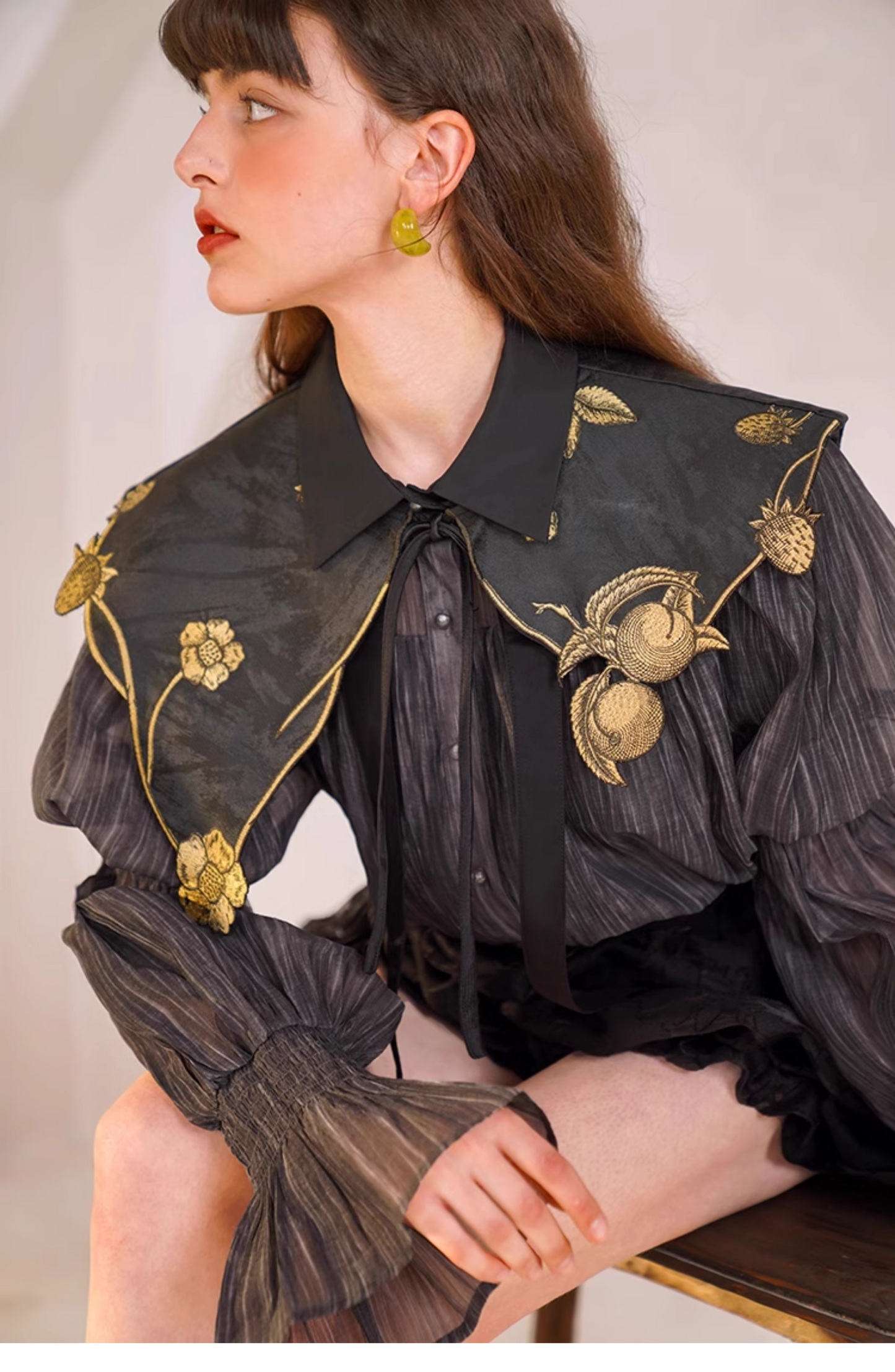Elegant Black Puff Sleeve Shirt X3345