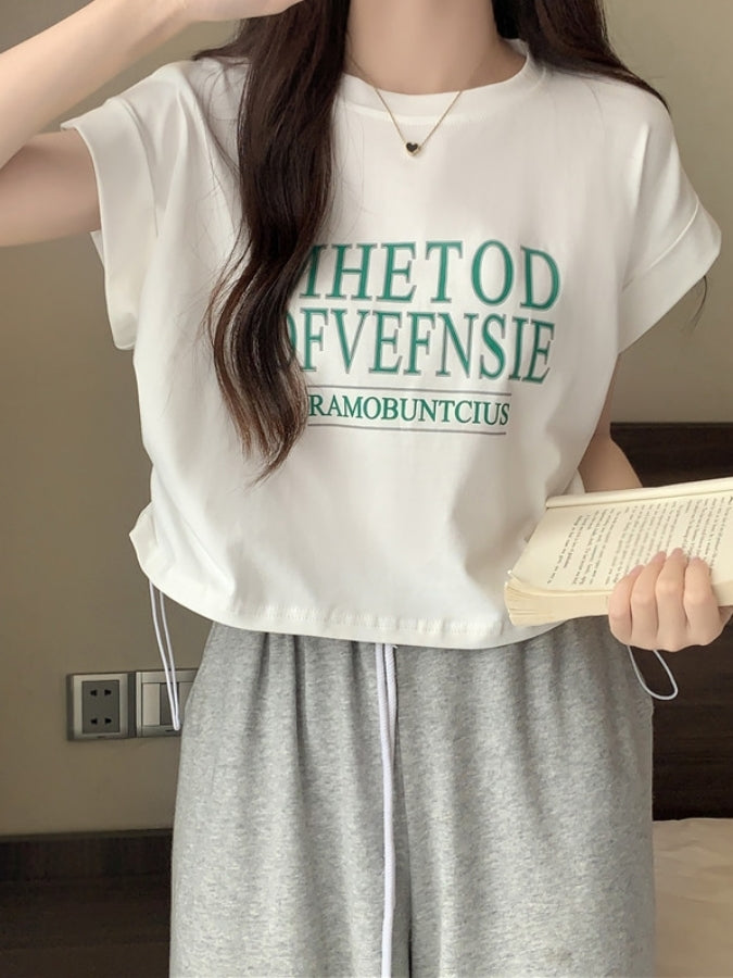 ロゴプリントロールアップスリーブTシャツ X2361