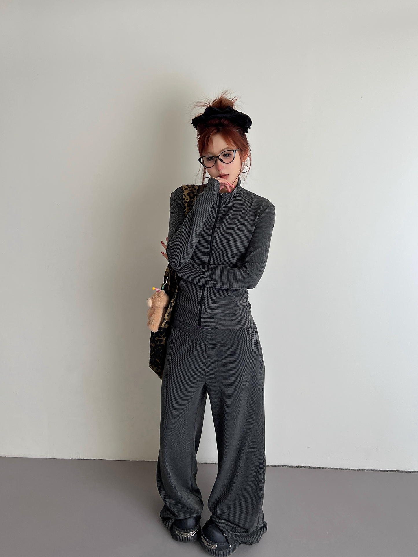 Korean Style Striped Sweatshirt/Pants Two-Piece Set X3343