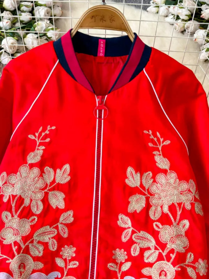Flower Pattern Full Zip China Jacket X2908
