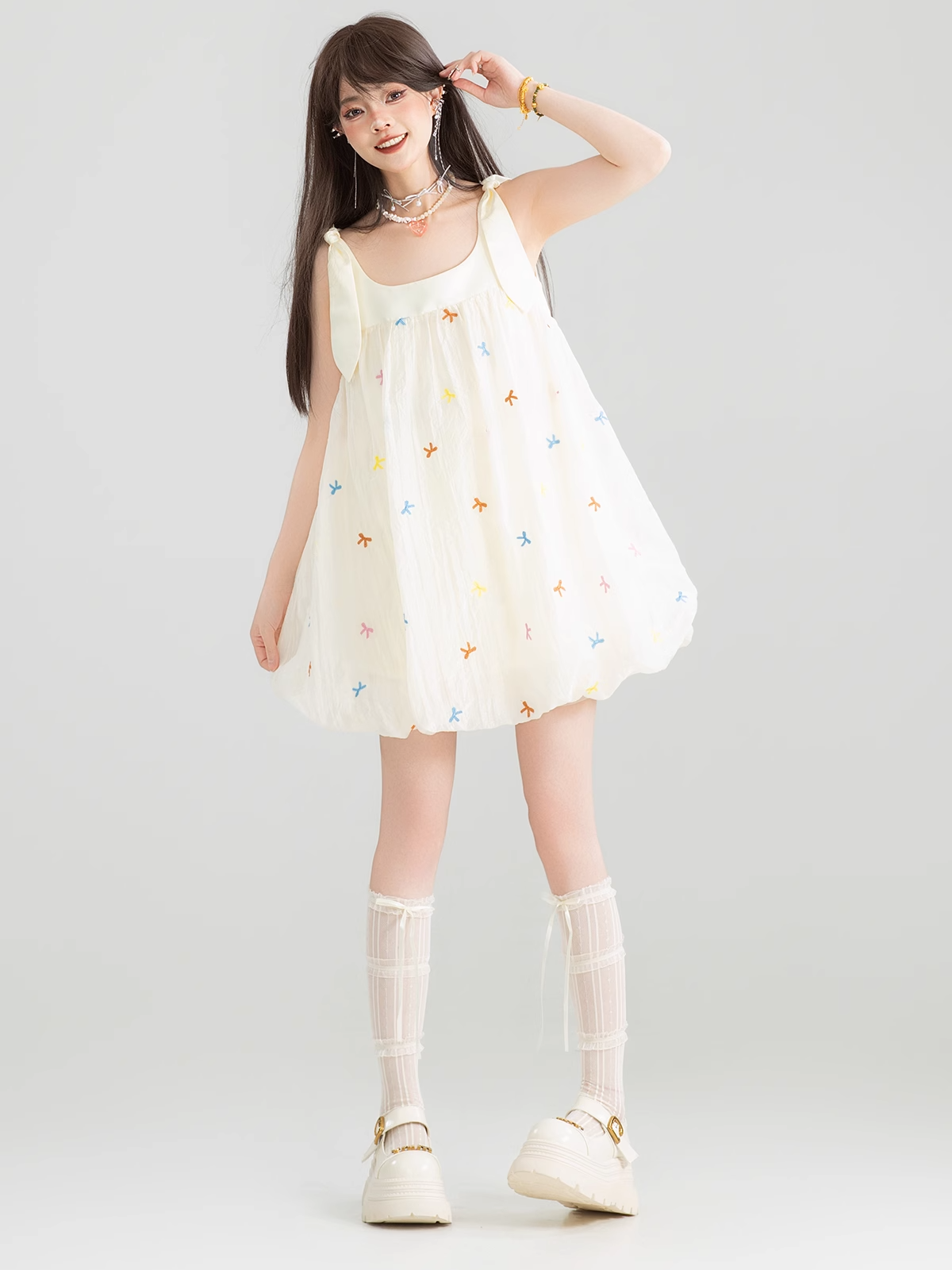 Sleeveless Floral Embroidered Dress X3271