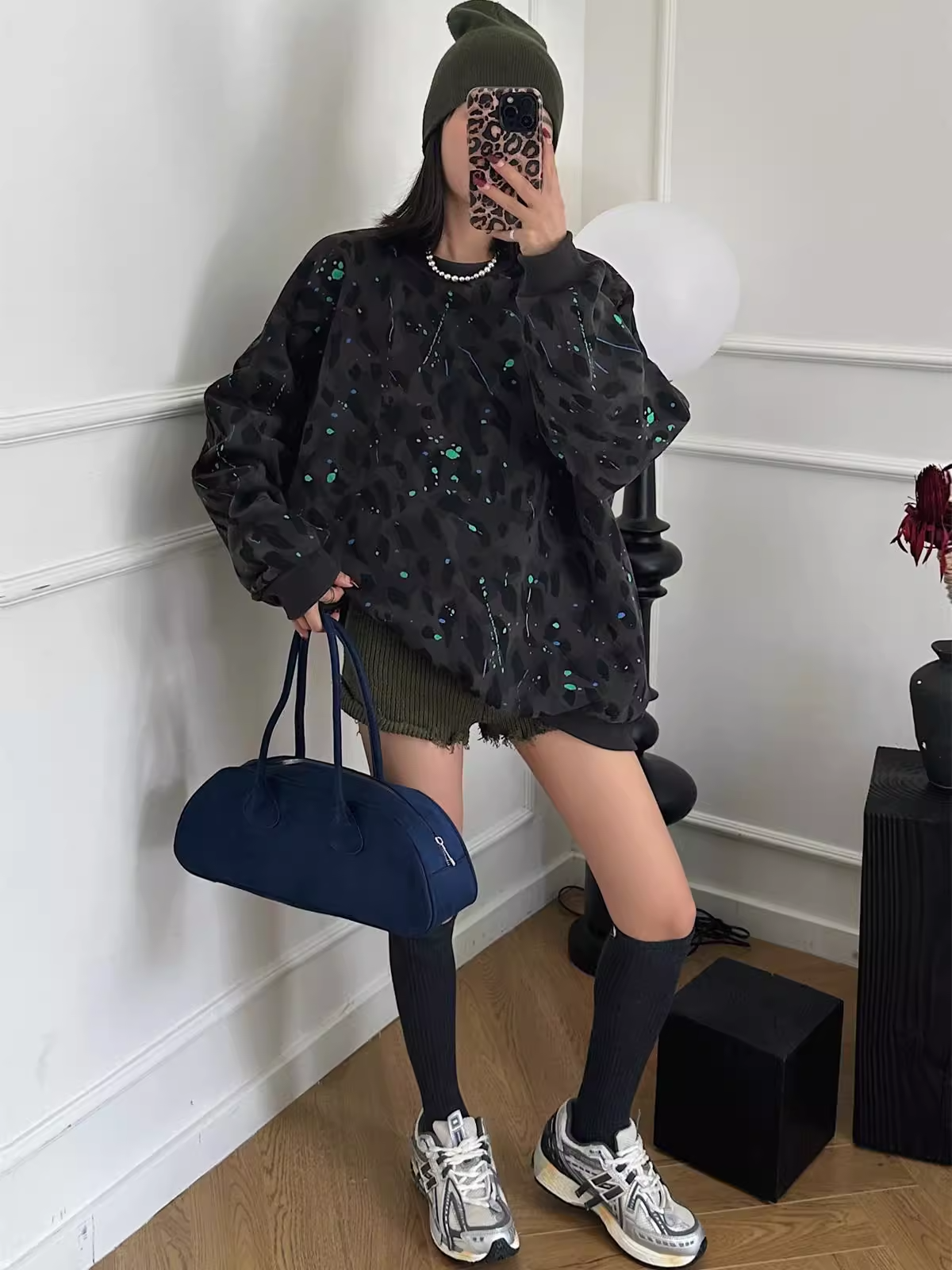 Leopard Print Oversized Sweatshirt X3417