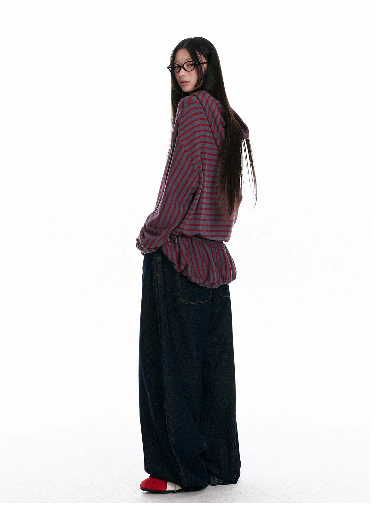 Striped Colorblock Oversized Hoodie X3328