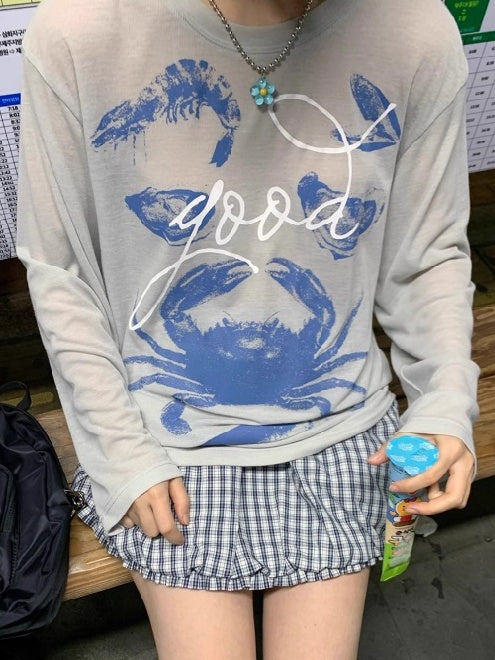 海鮮印花長袖上衣 X3178