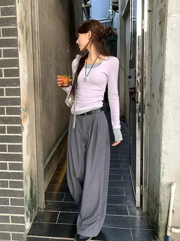疊搭長袖修身T卹 X3127