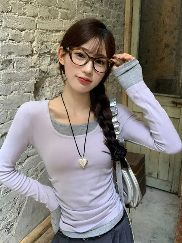 疊搭長袖修身T卹 X3127