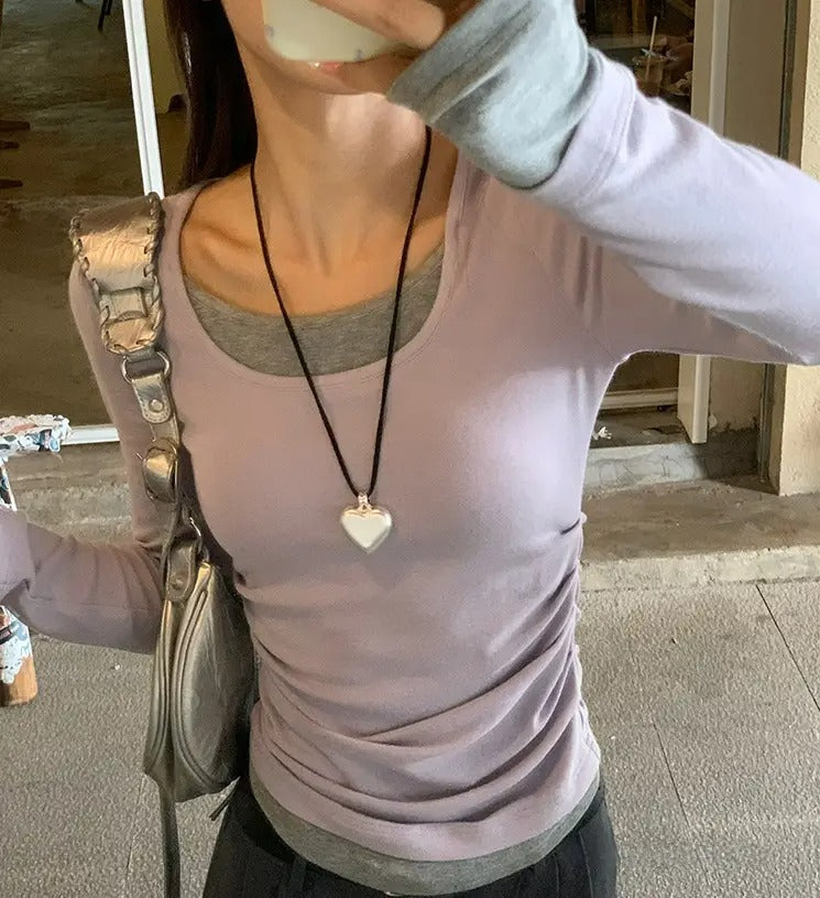 疊搭長袖修身T卹 X3127