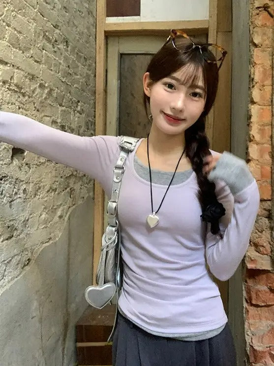 疊搭長袖修身T卹 X3127