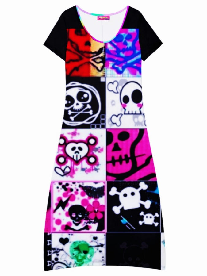 スカルプリントTシャツワンピース X2446