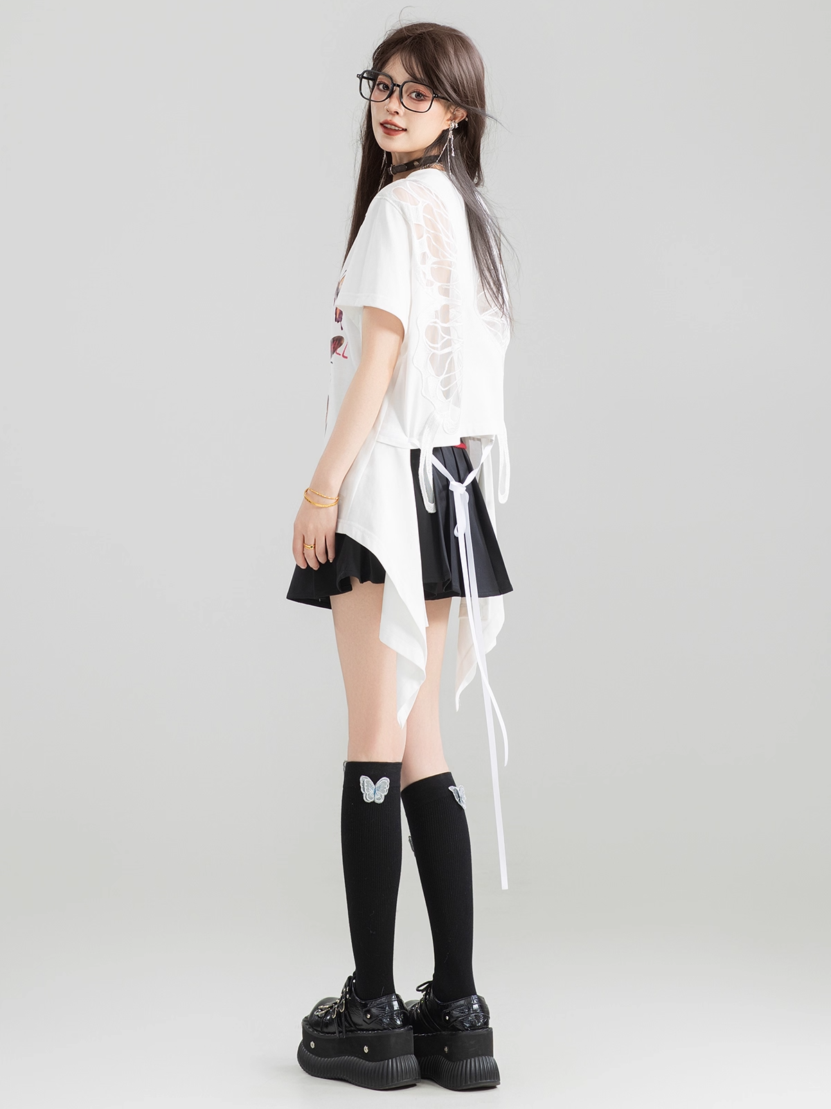 Open Back Design Short Sleeve T-Shirt X3325