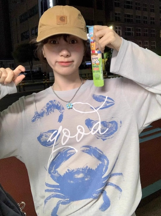 海鮮印花長袖上衣 X3178