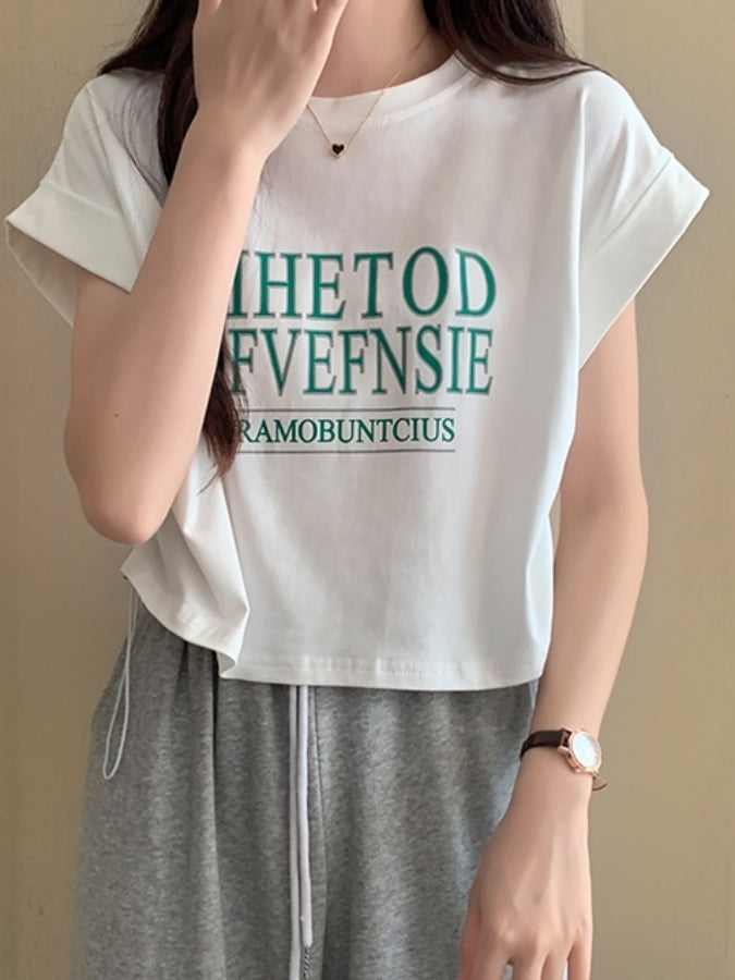 ロゴプリントロールアップスリーブTシャツ X2361