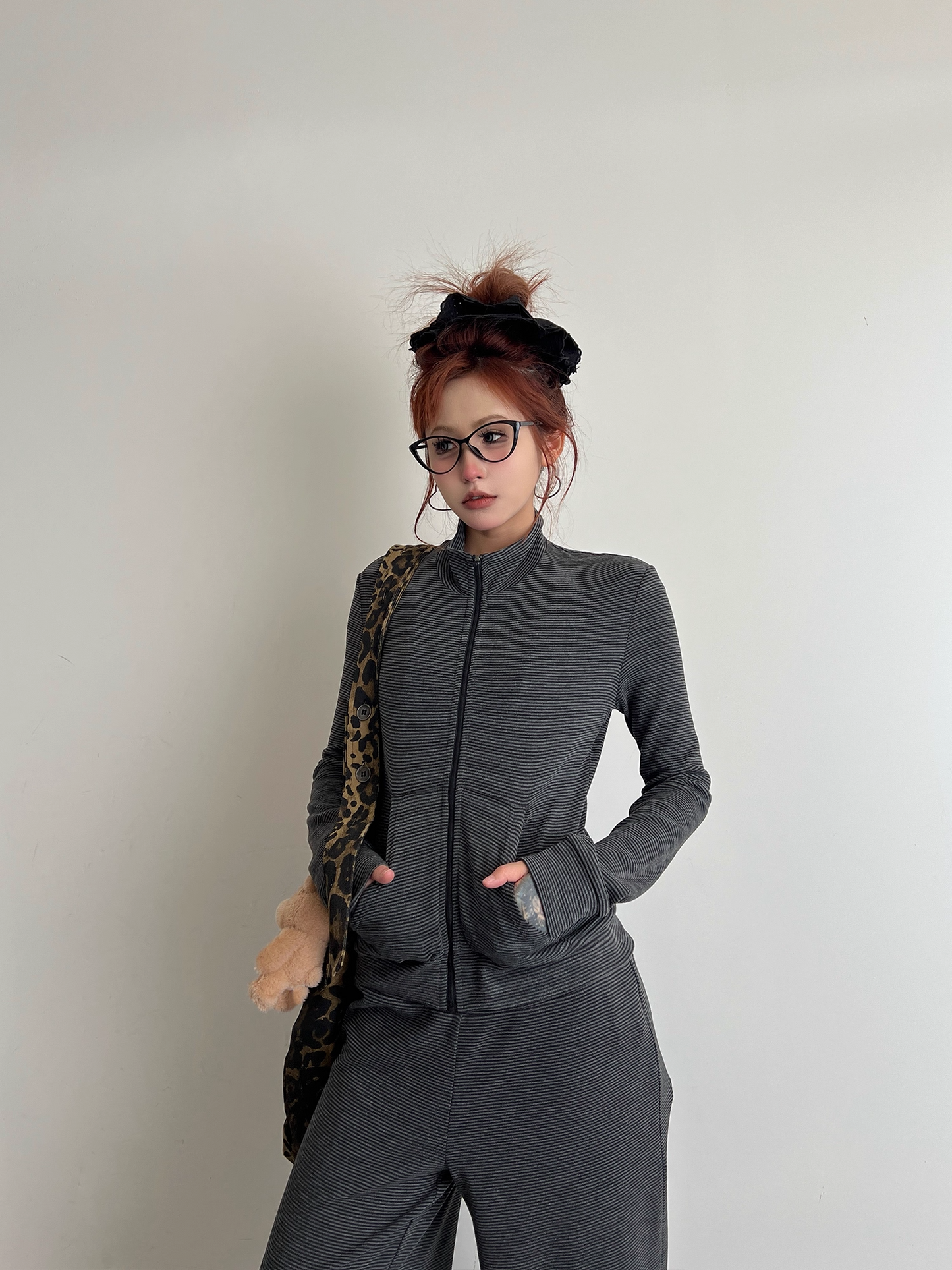 Korean Style Striped Sweatshirt/Pants Two-Piece Set X3343