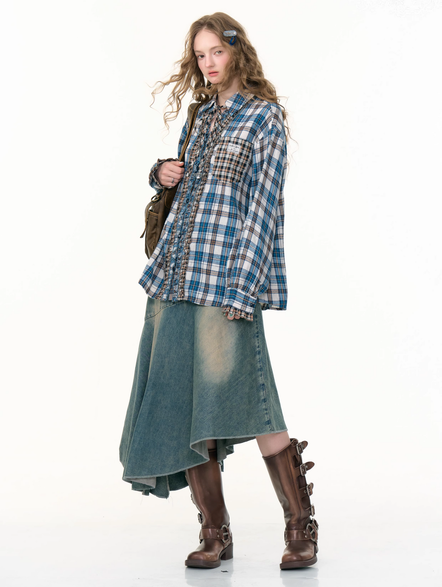 Vintage Check Frill Blouse X3382