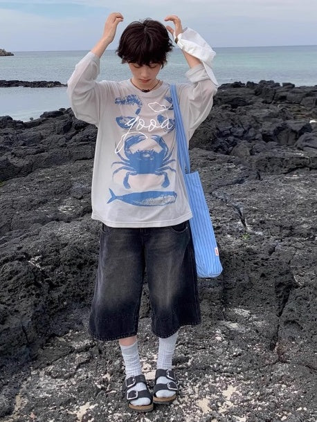 海鮮印花長袖上衣 X3178