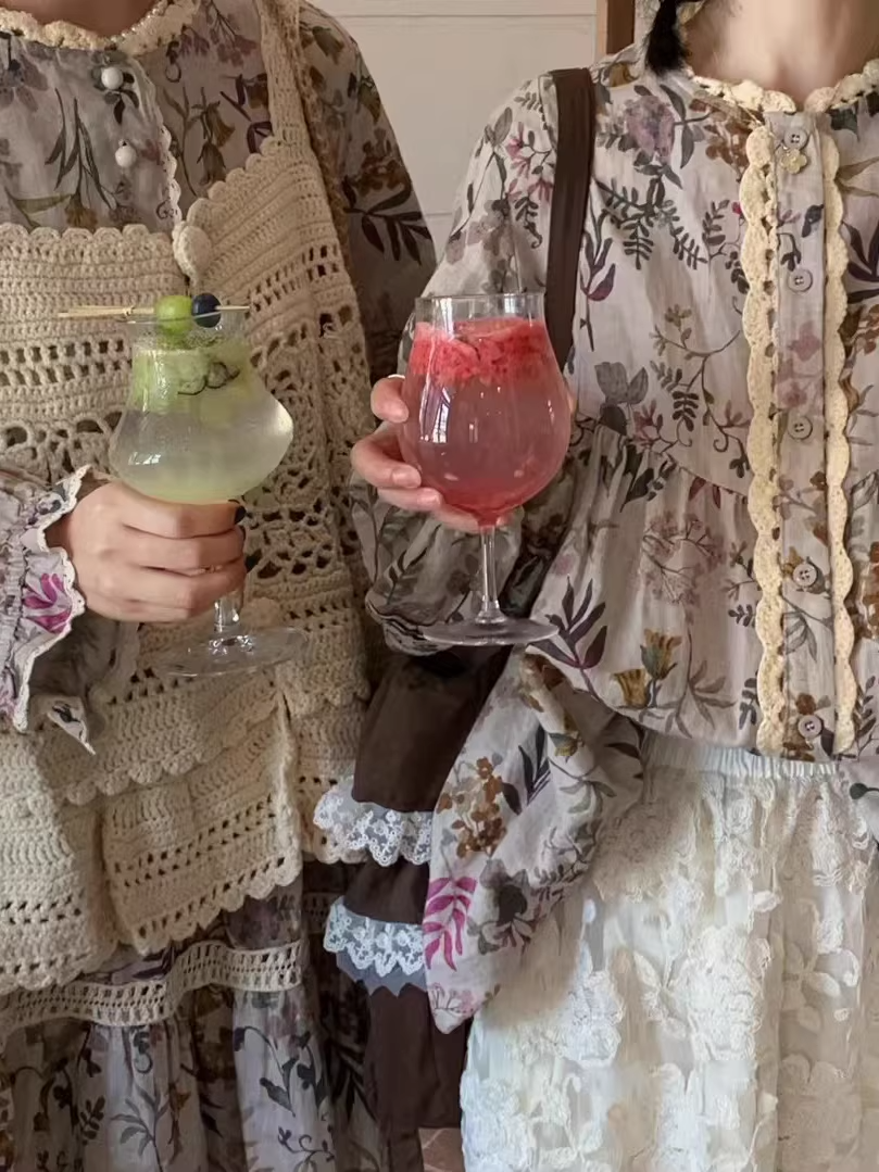 Vintage Mori Girl Style Floral Print Long Sleeve Top / Dress X3365