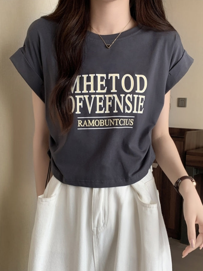 ロゴプリントロールアップスリーブTシャツ X2361