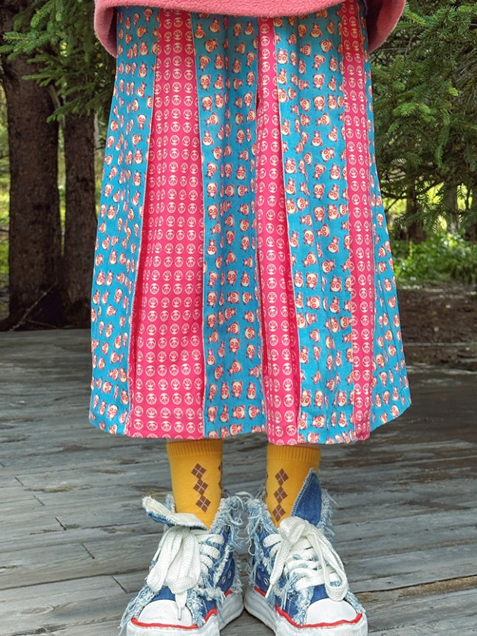 Panda Animal Pattern Colorful High Waist Pleated Skirt X2594