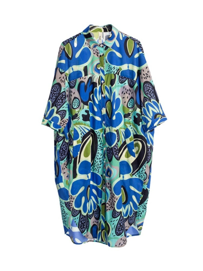 Colorful Flower Pattern Shirt Dress X2784