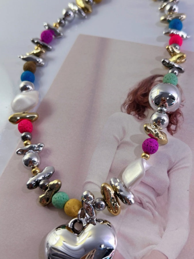 Colorful Beaded Heart Pendants X2675