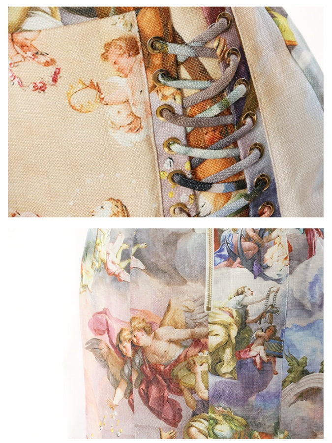Antique art print mini skirt X2718