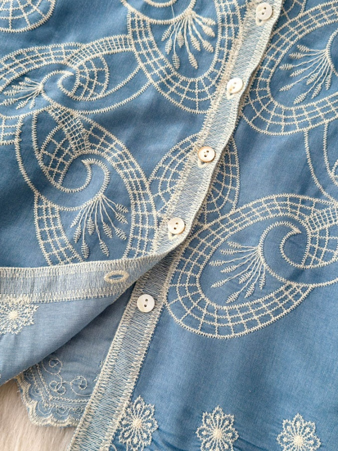 復古花朵刺繡獨特襯衫 X2930