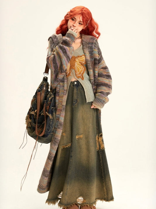 Multi-striped long cardigan X2567