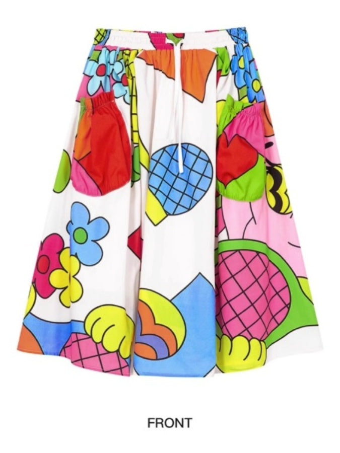 Colorful Graphic Flared Skirt X2703