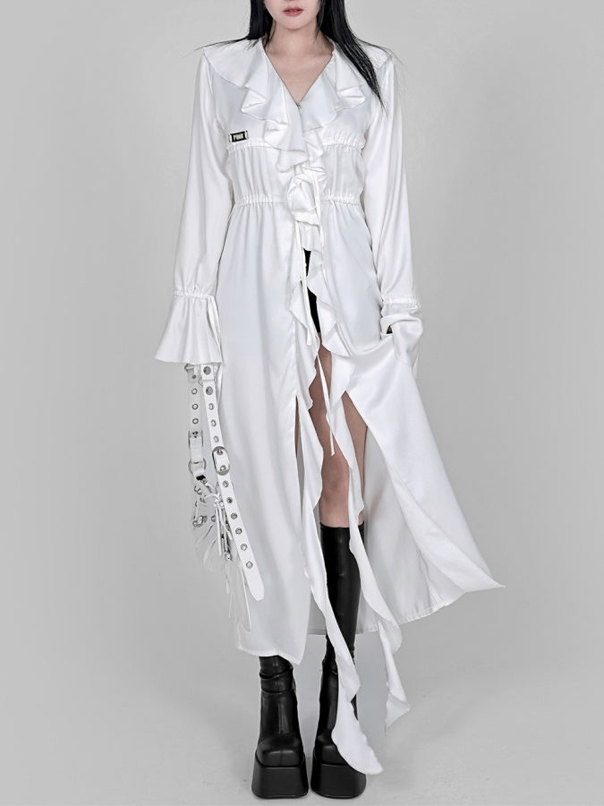 Frilled Lace V-Neck Shirt Coat X2606 – XTYLINGS - Main Image