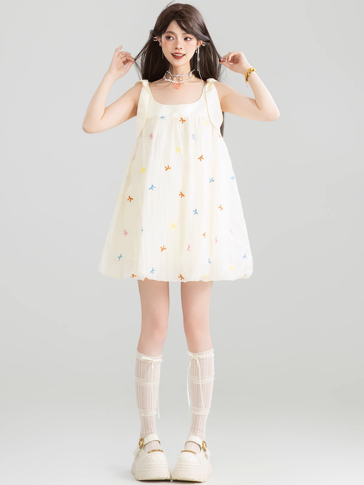 Sleeveless Floral Embroidered Dress X3271