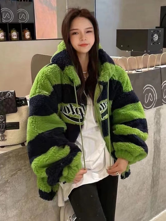 Boa fleece striped parka X2585