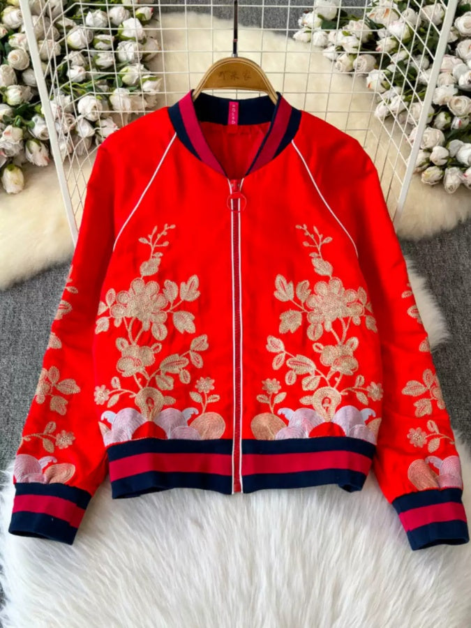 Flower Pattern Full Zip China Jacket X2908