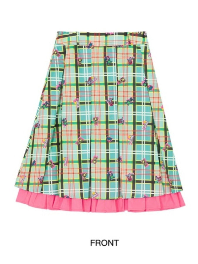 Fancy Check Pleated Skirt X2709