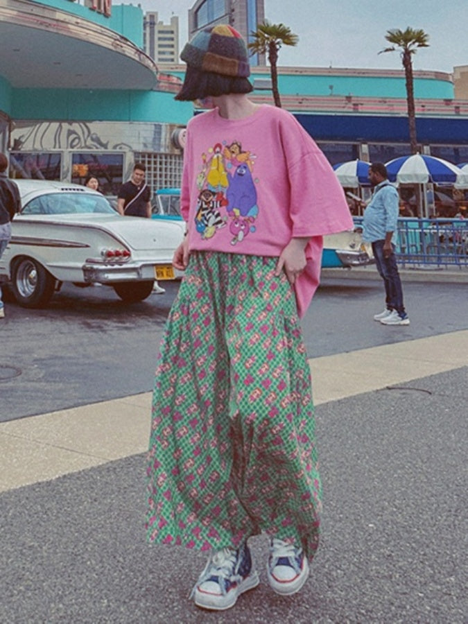 Retro cute print loose pants X2743